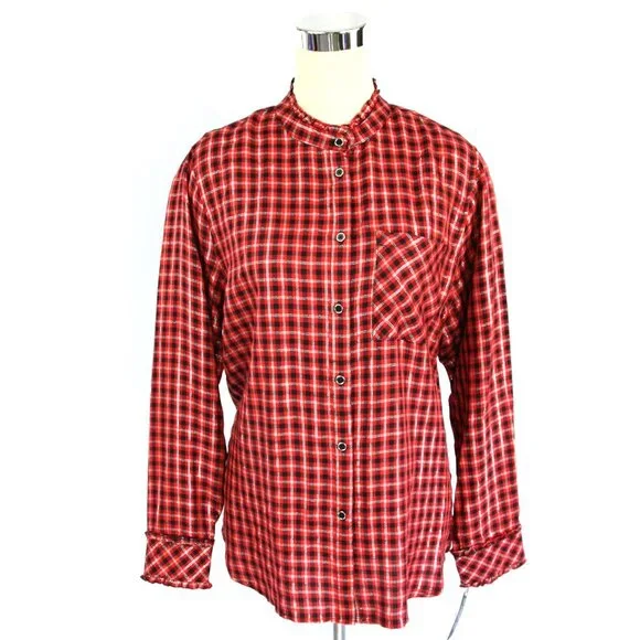 Zac & Rachel Tops | New Zac & Rachel Womens Red Plaid Tartan Button Down Long Sleeve Shirt Blouse Xl | Color: Black/Red | Size: Xlp | Badrepboutique's